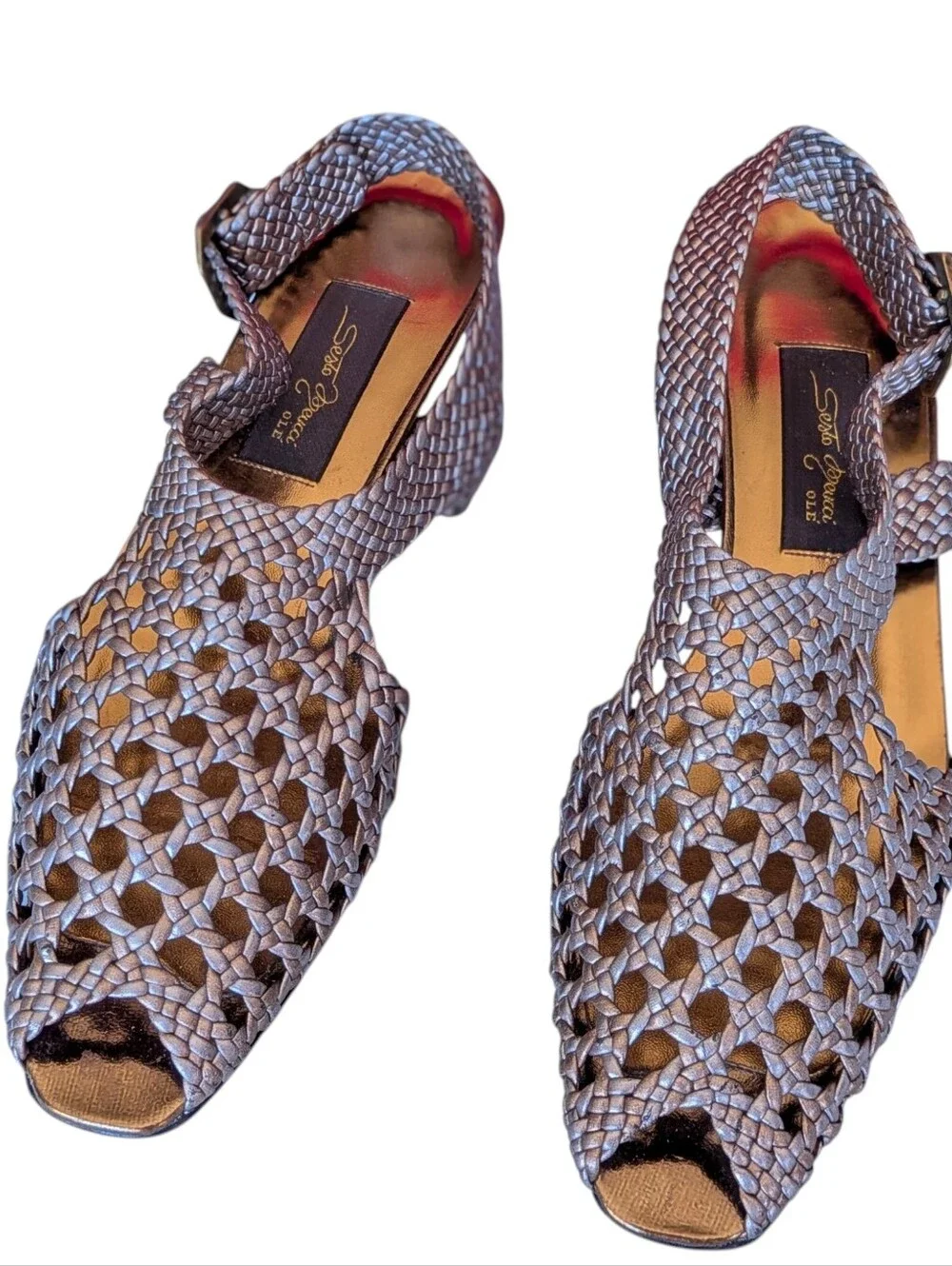 Sesto Meucci Metallic Silver Woven Leather Sandals Open Toe Luxury Leather 7.5 N